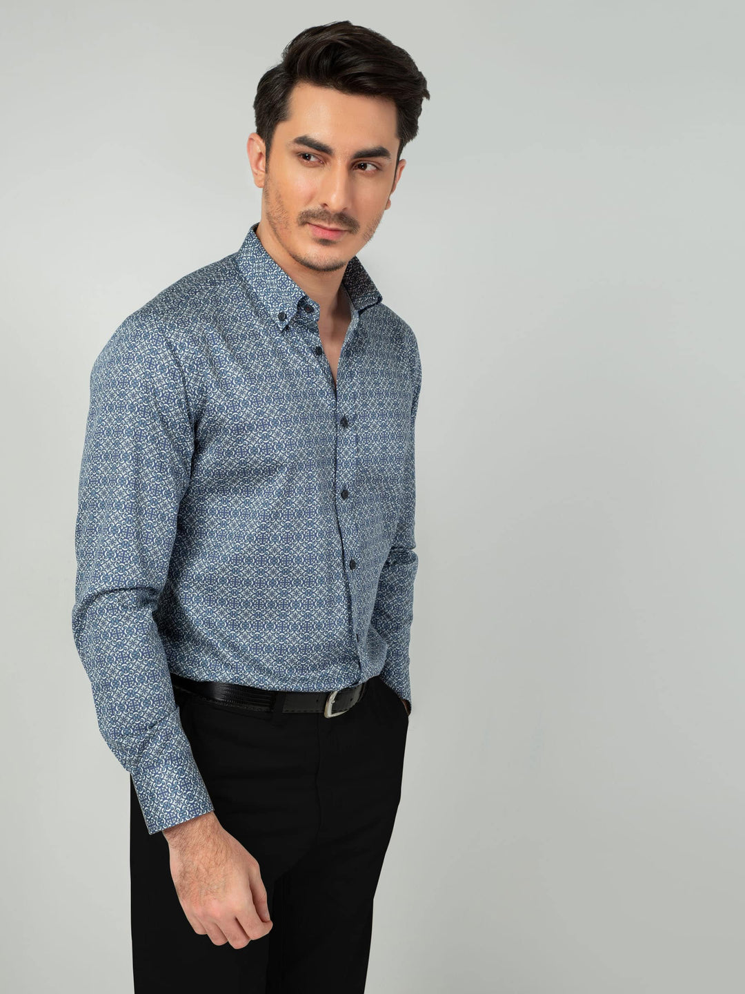 Blue Geometric Motif Printed Shirt Brumano