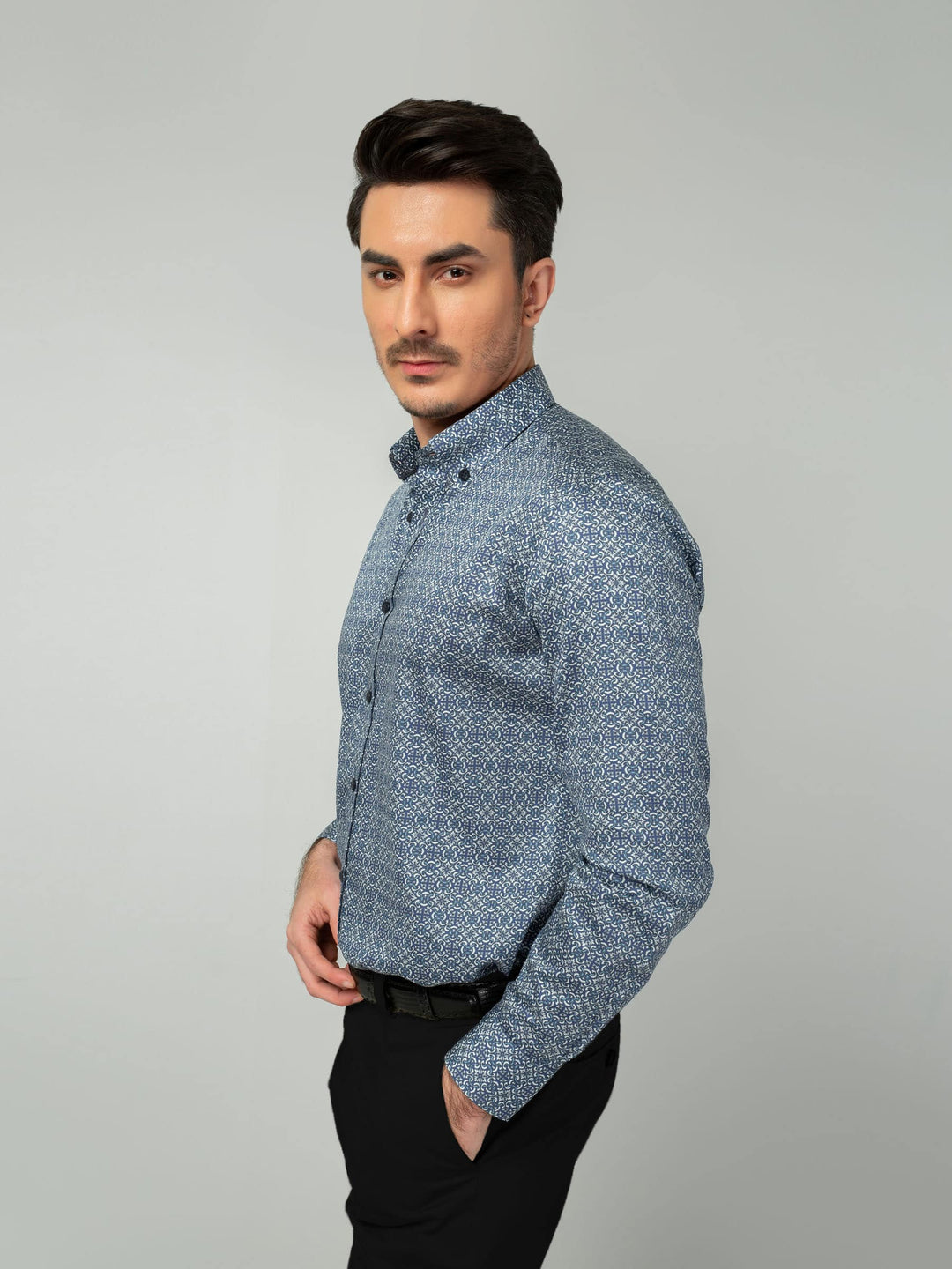 Blue Geometric Motif Printed Shirt Brumano