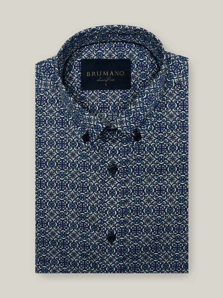 Blue Geometric Motif Printed Shirt Brumano Pakistan