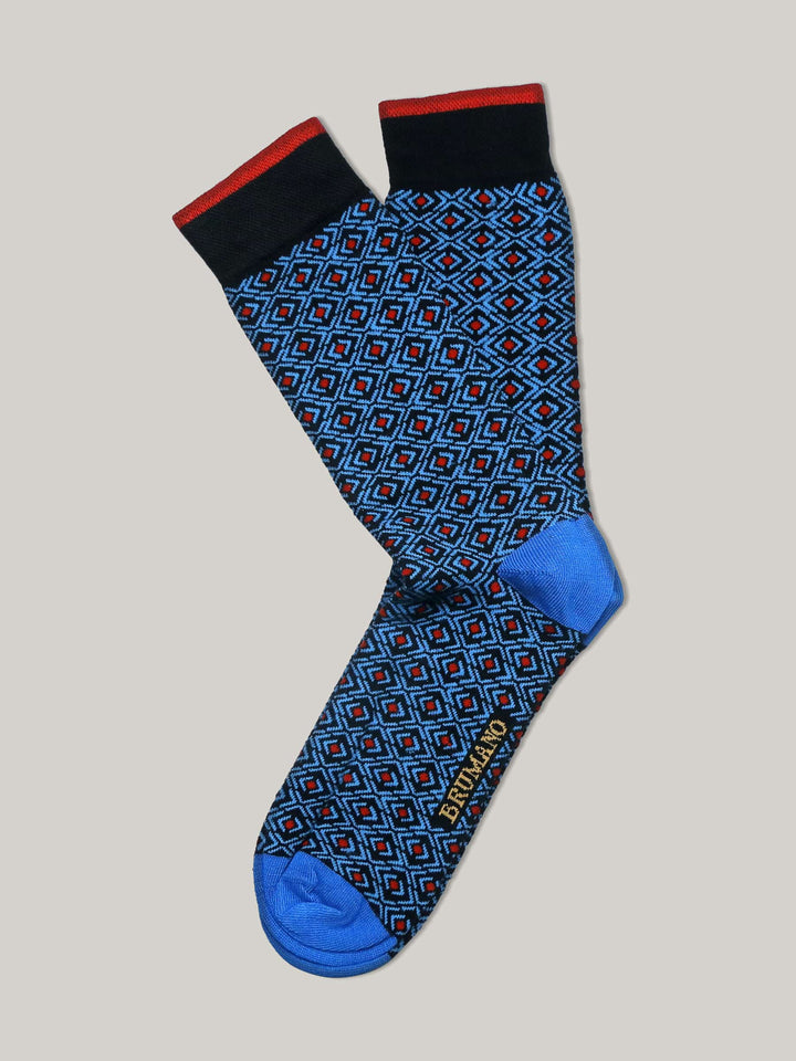 Blue Geometric Printed Cotton Socks Brumano Pakistan