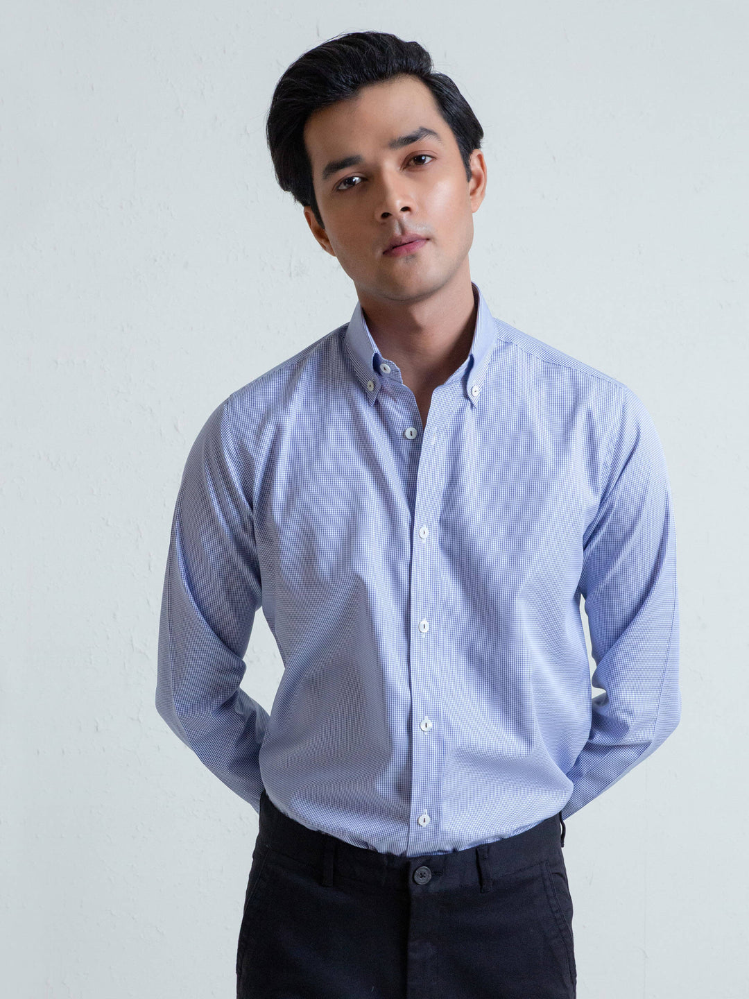 Blue Gingham Button Down Formal Shirt Brumano Pakistan
