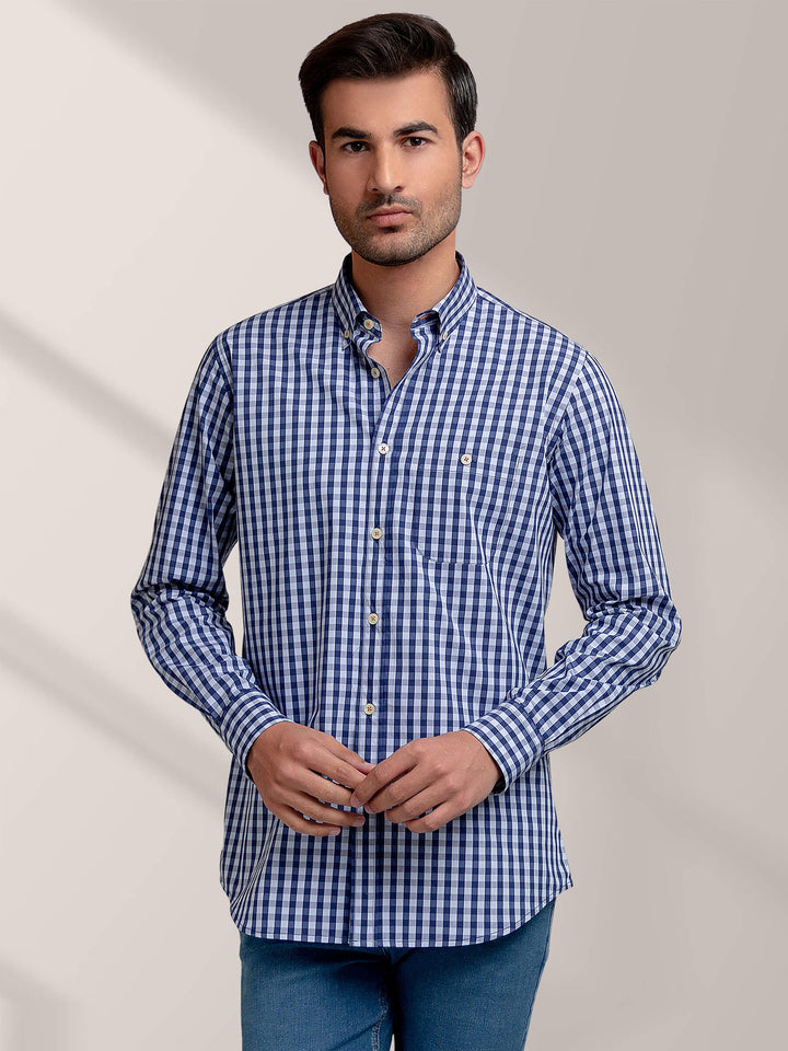 Blue Gingham Button Down Shirt Brumano Pakistan