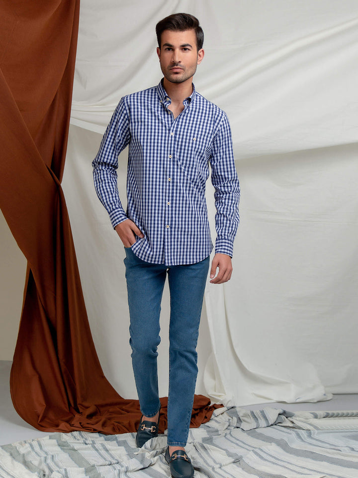 Blue Gingham Button Down Shirt Brumano Pakistan