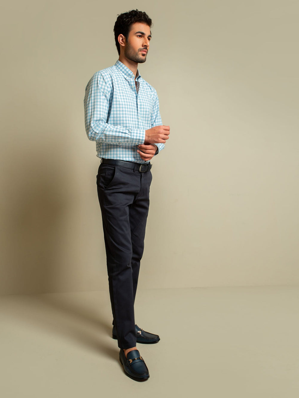 Blue & Green Melange Gingham Shirt