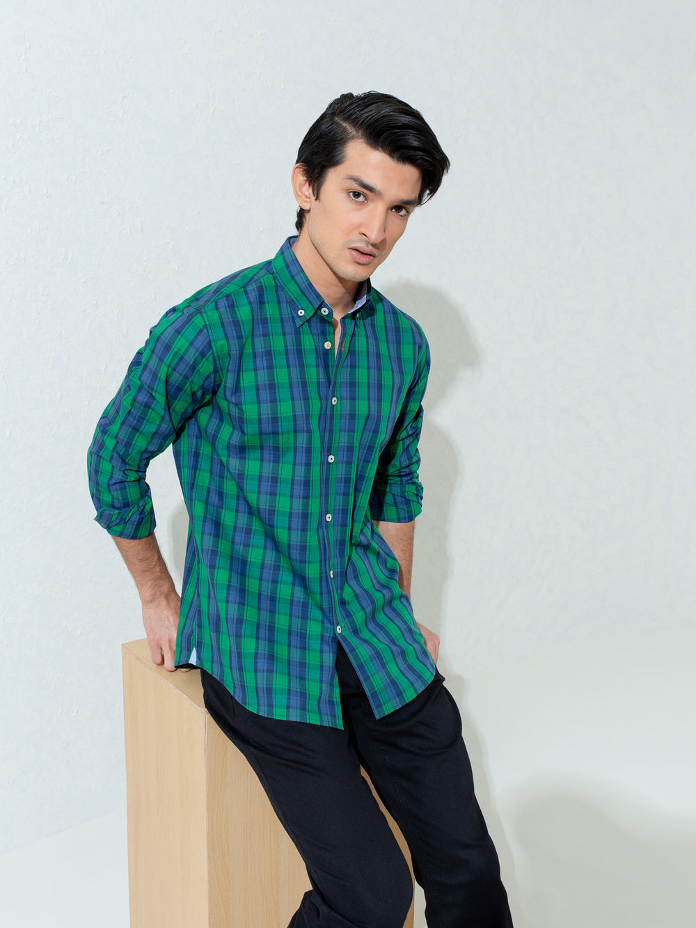 Blue & green plaid checkered shirt brumano pakistan
