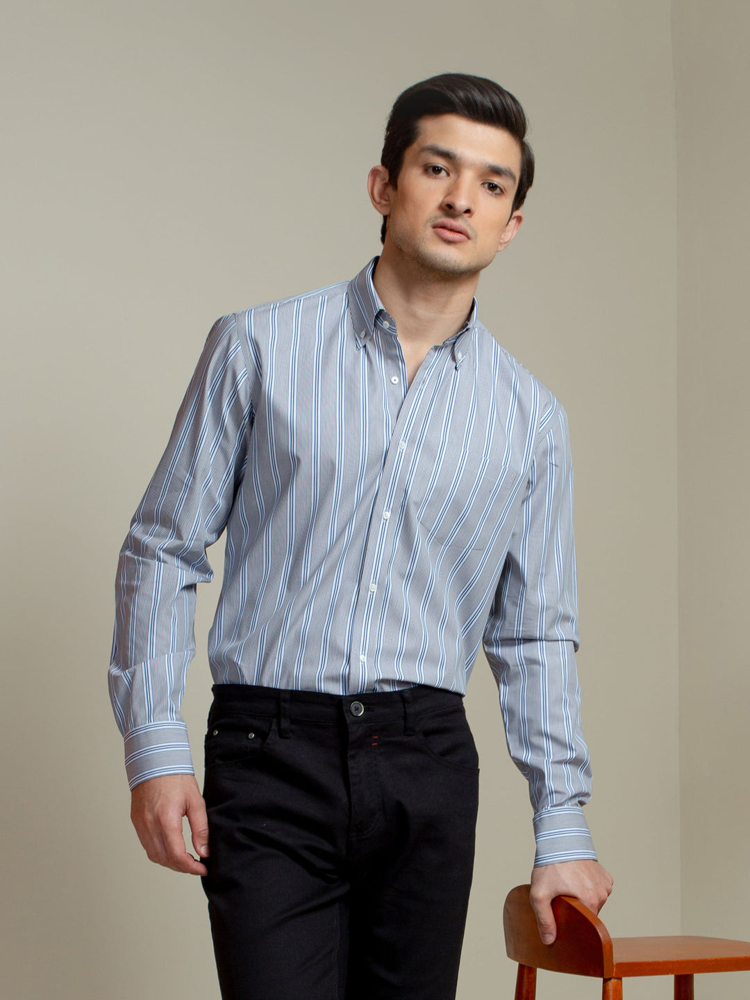Blue & Grey Striped Shirt Brumano Pakistan