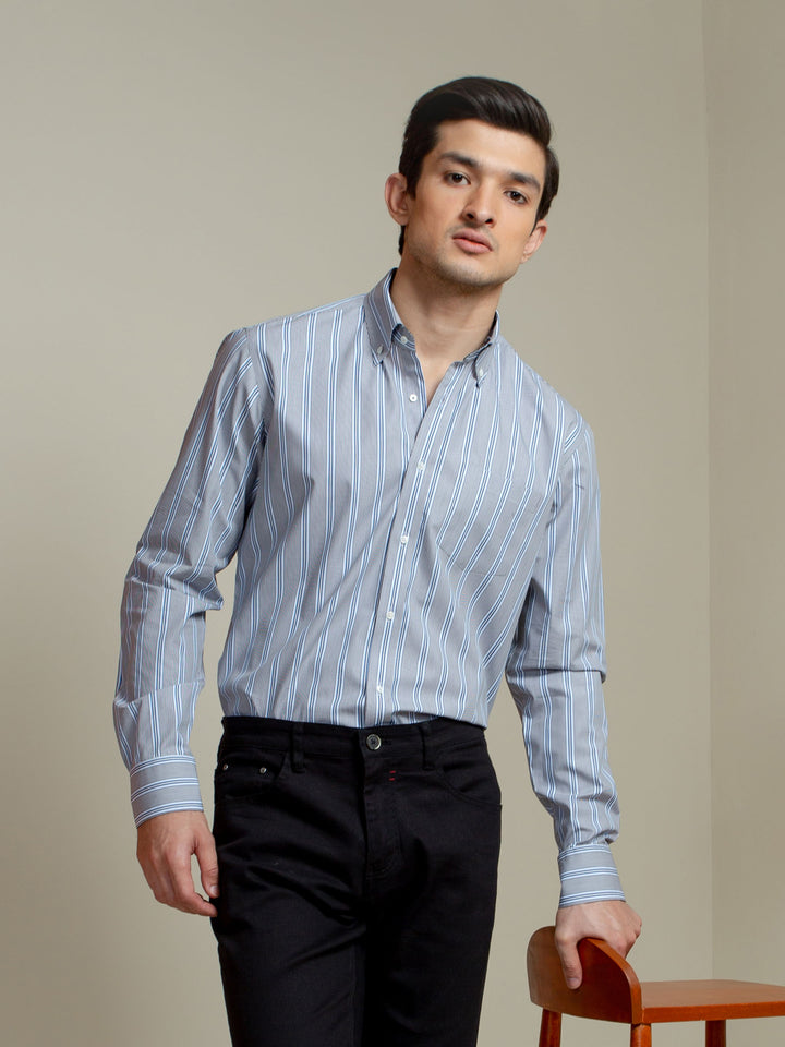 Blue & Grey Striped Shirt Brumano Pakistan