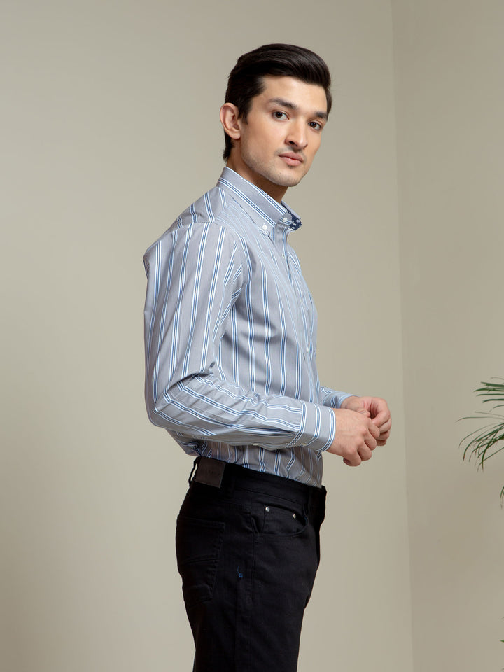 Blue & Grey Striped Shirt Brumano Pakistan