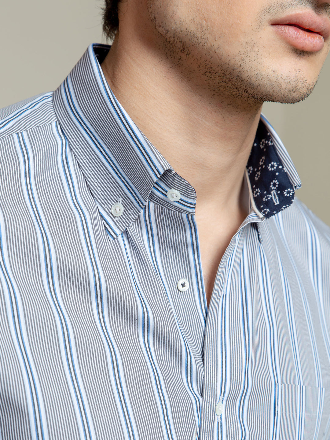 Blue & Grey Striped Shirt Brumano Pakistan