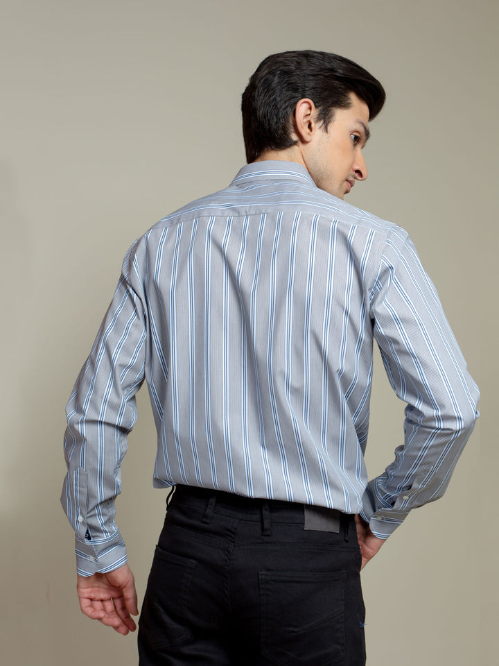 Blue & Grey Striped Shirt Brumano Pakistan