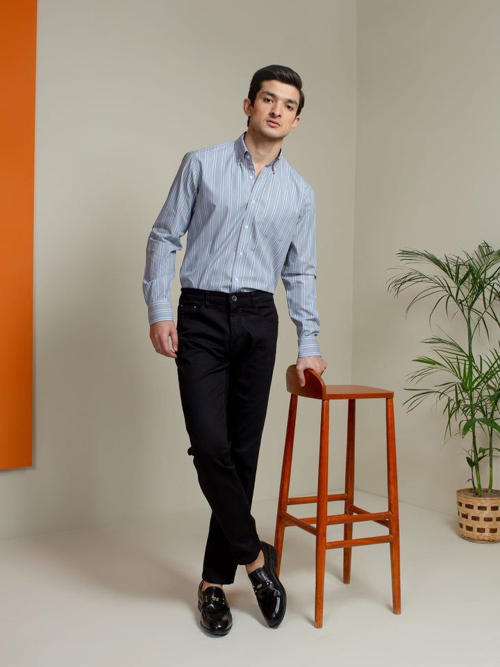 Blue & Grey Striped Shirt Brumano Pakistan