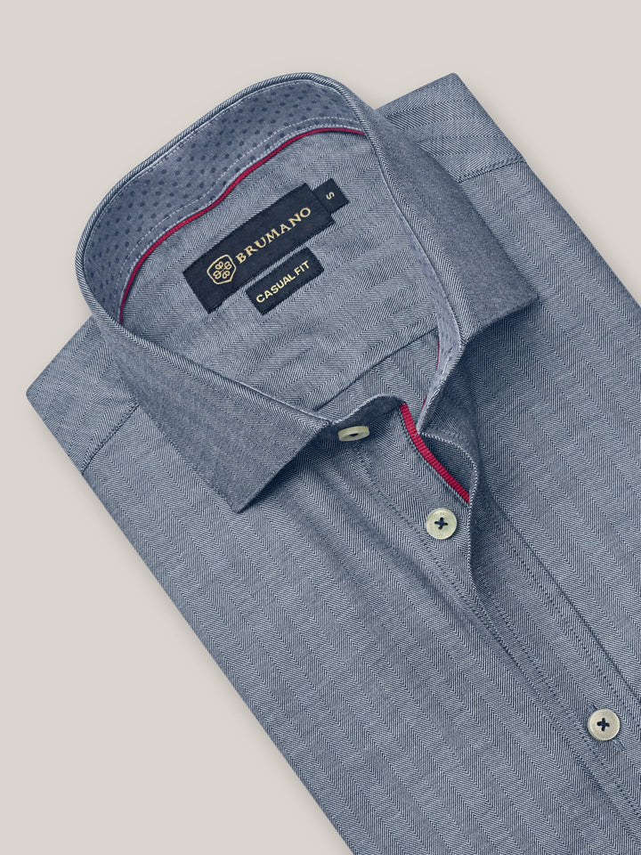 Blue Herringbone Pattern Formal Shirt Brumano Pakistan