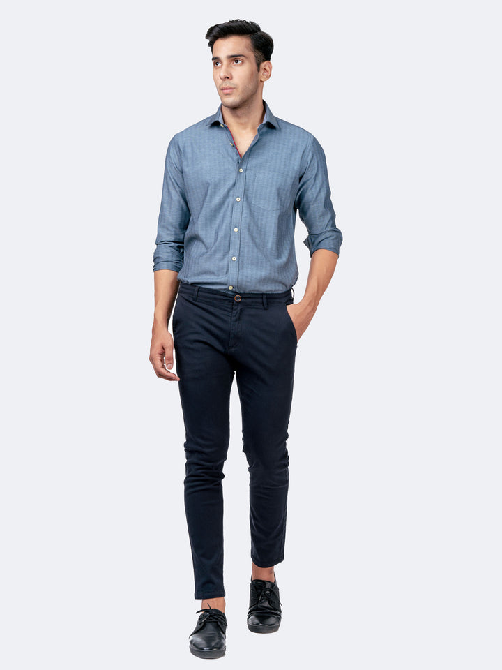 Blue Herringbone Pattern Formal Shirt Brumano Pakistan