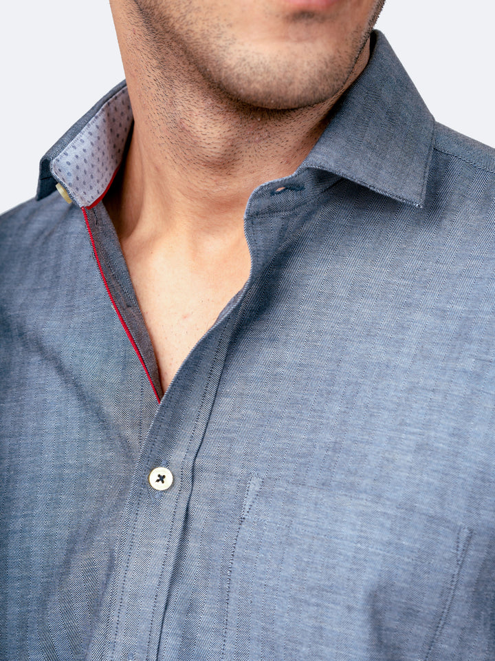 Blue Herringbone Pattern Formal Shirt Brumano Pakistan
