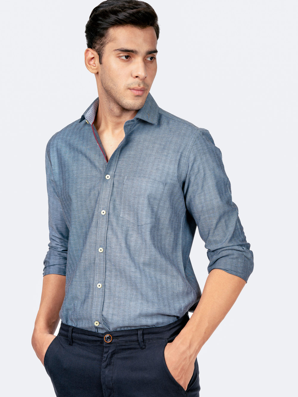 Blue Herringbone Pattern Formal Shirt