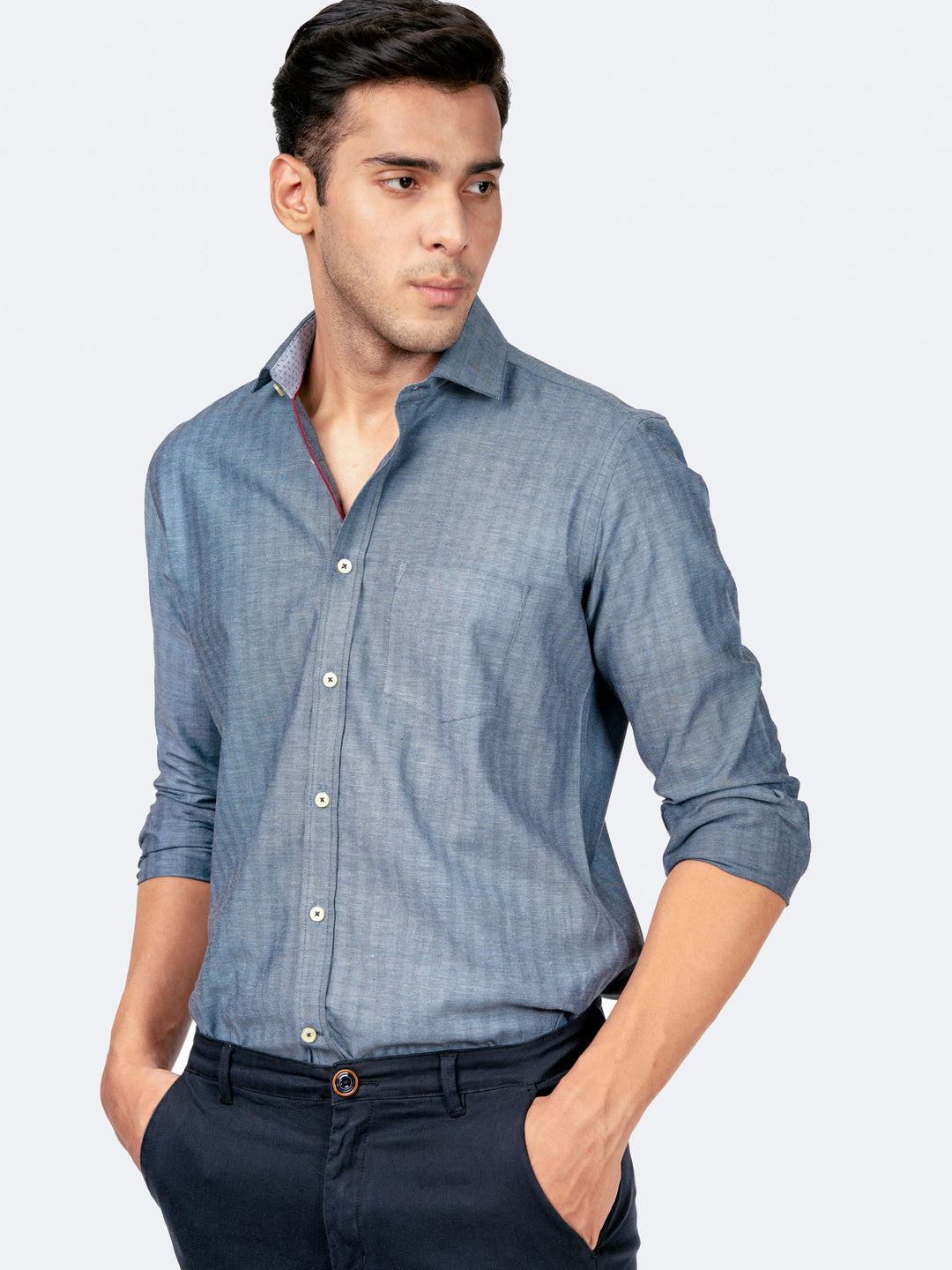 Blue Herringbone Pattern Formal Shirt Brumano Pakistan