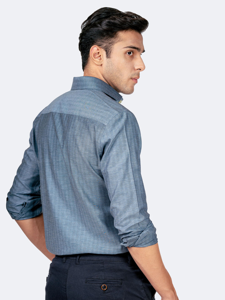 Blue Herringbone Pattern Formal Shirt Brumano Pakistan