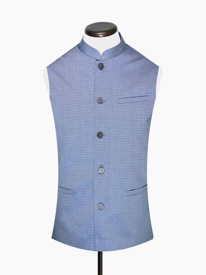 Blue Jacquard Geometric Waistcoat Brumano Pakistan