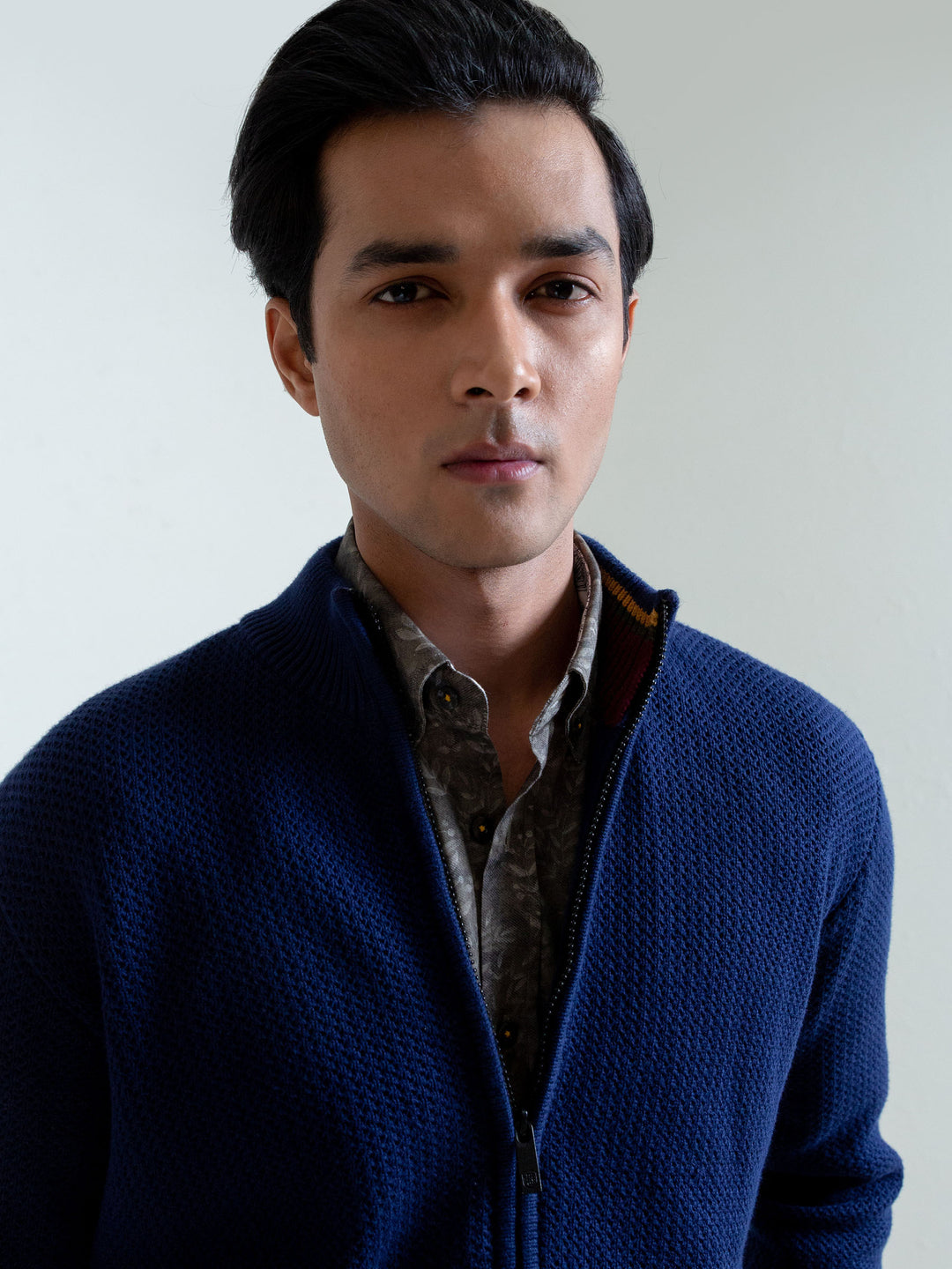 Blue Knitted Chunky Textured Zipper Brumano Pakistan