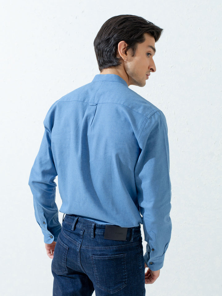 Blue Linen Mao Collar Shirt Brumano Pakistan