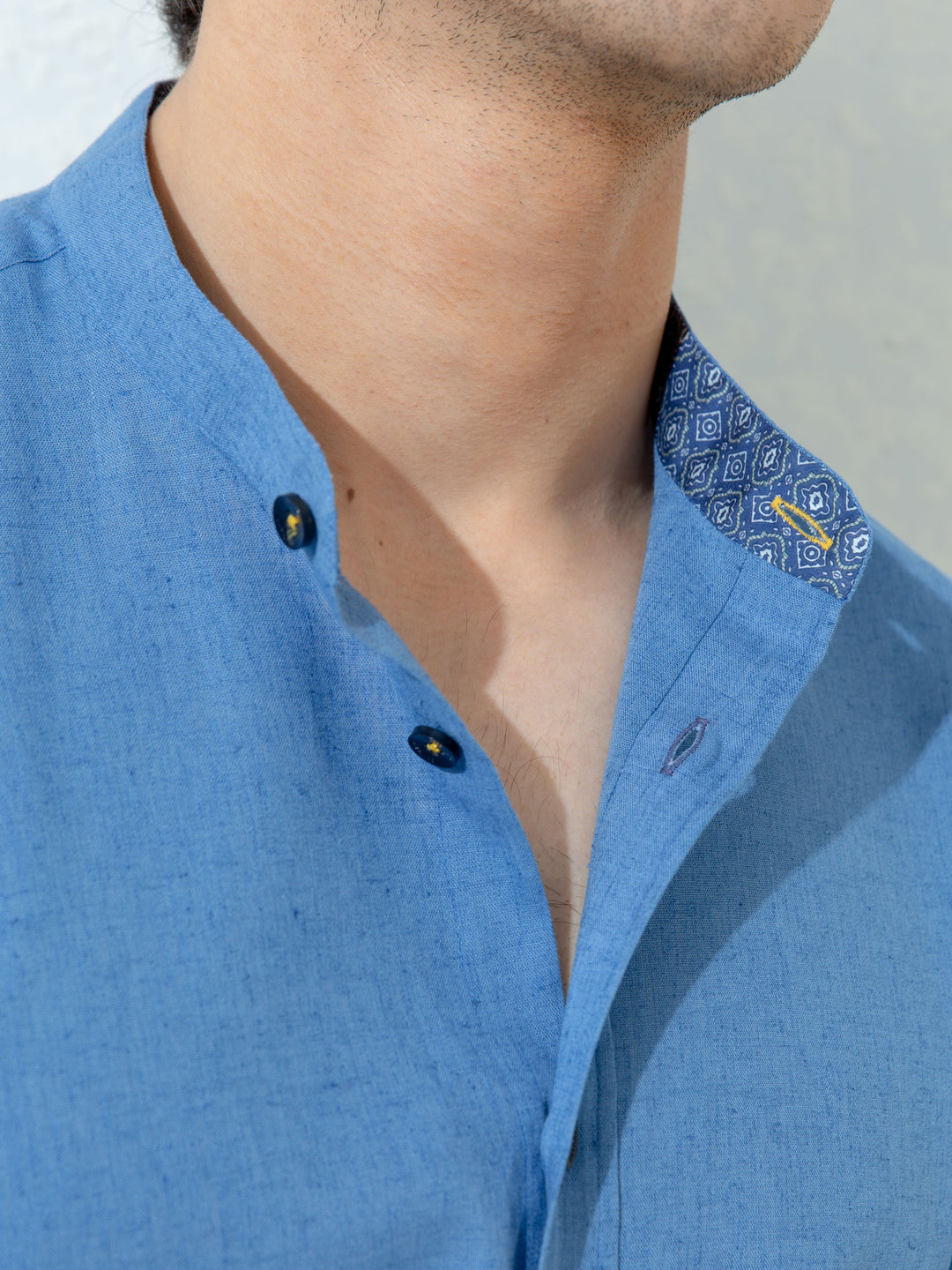 Blue Linen Mao Collar Shirt Brumano Pakistan