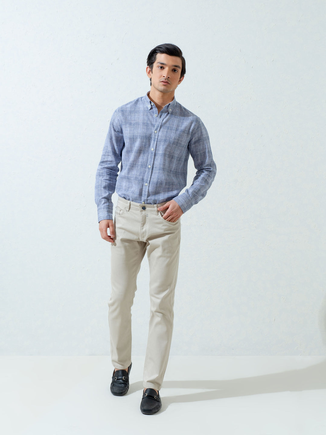 Blue Linen Shepherd Check Shirt Brumano Pakistan
