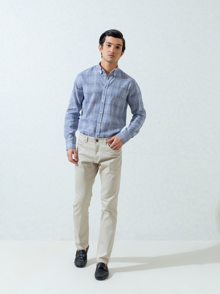 Blue Linen Shepherd Check Shirt Brumano Pakistan