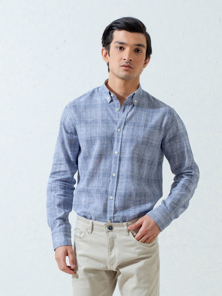 Blue Linen Shepherd Check Shirt Brumano Pakistan