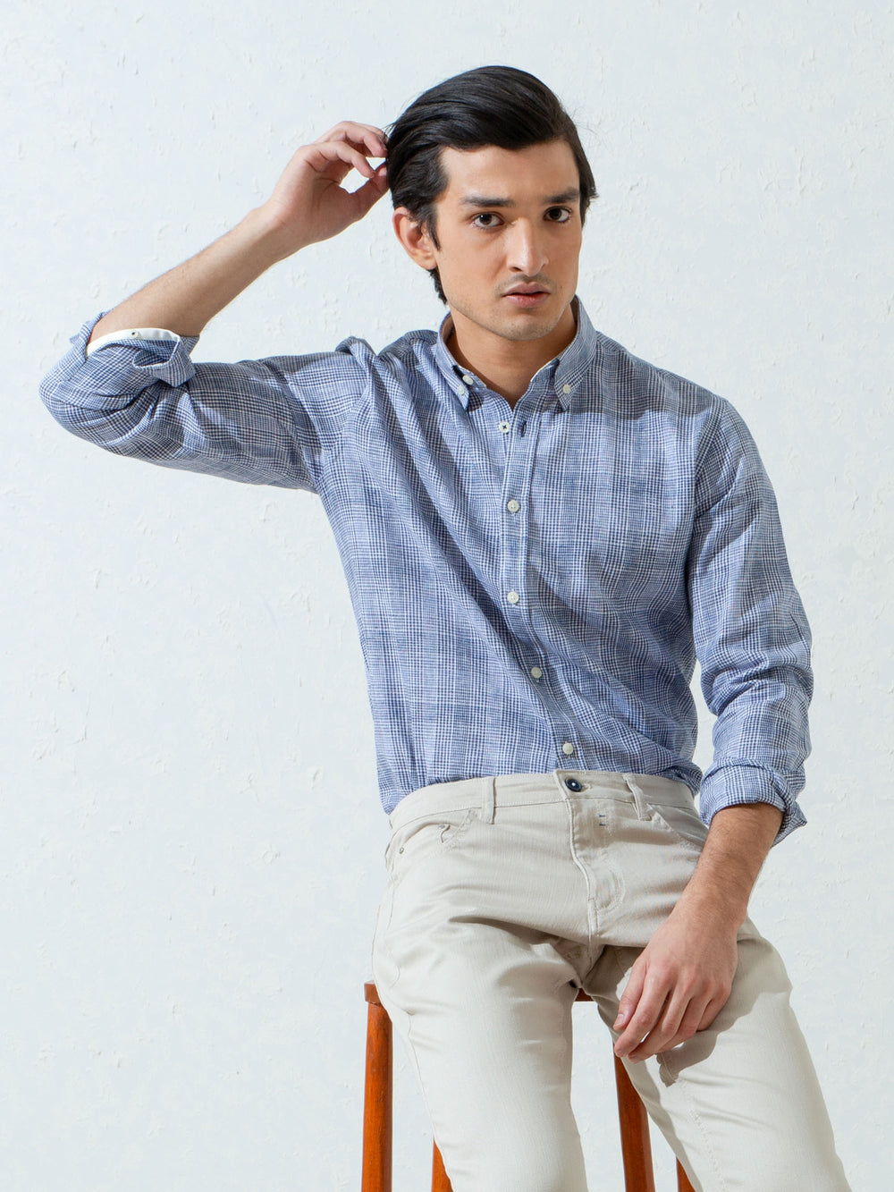 Blue Linen Shepherd Check Shirt