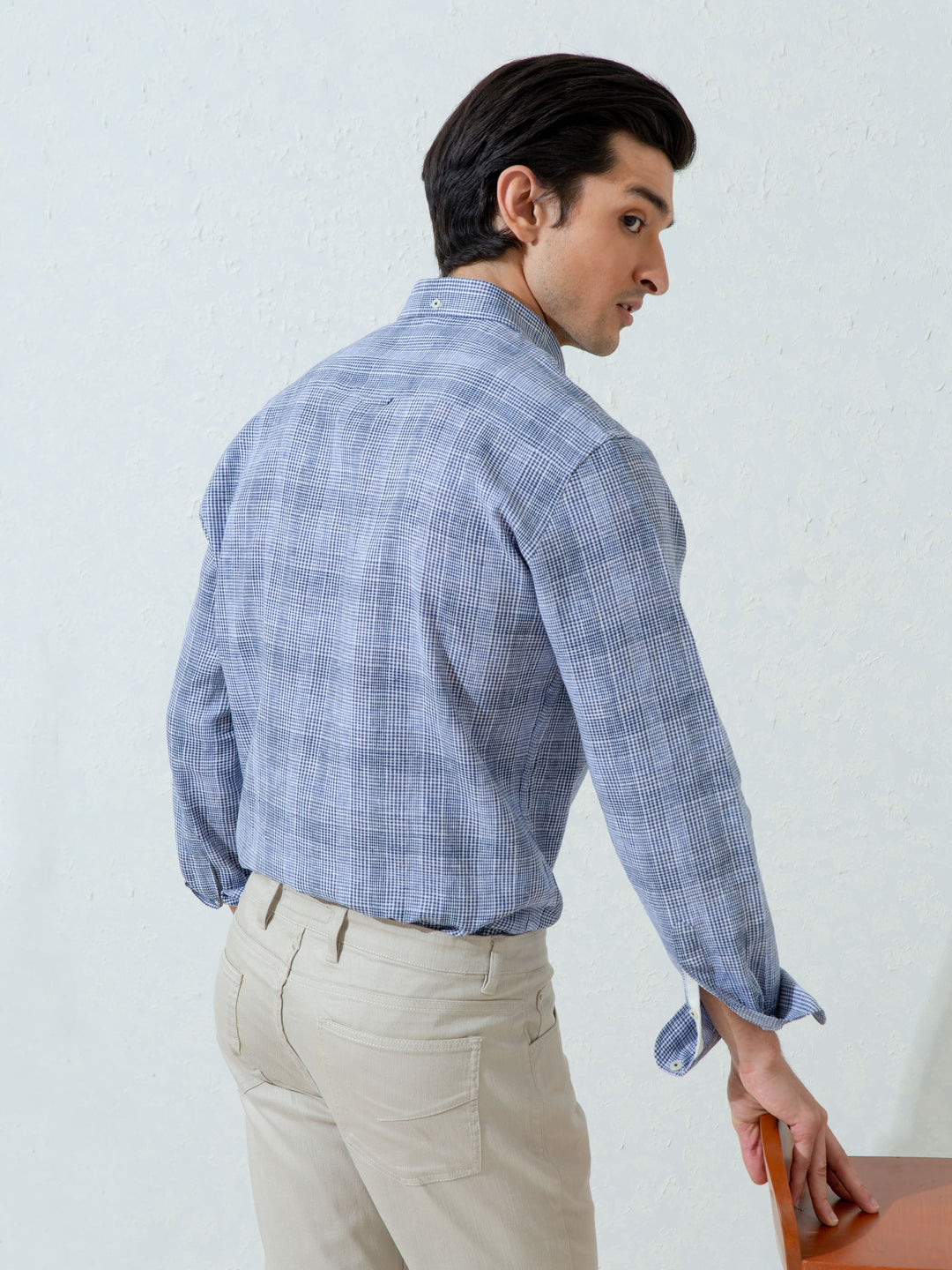 Blue Linen Shepherd Check Shirt Brumano Pakistan