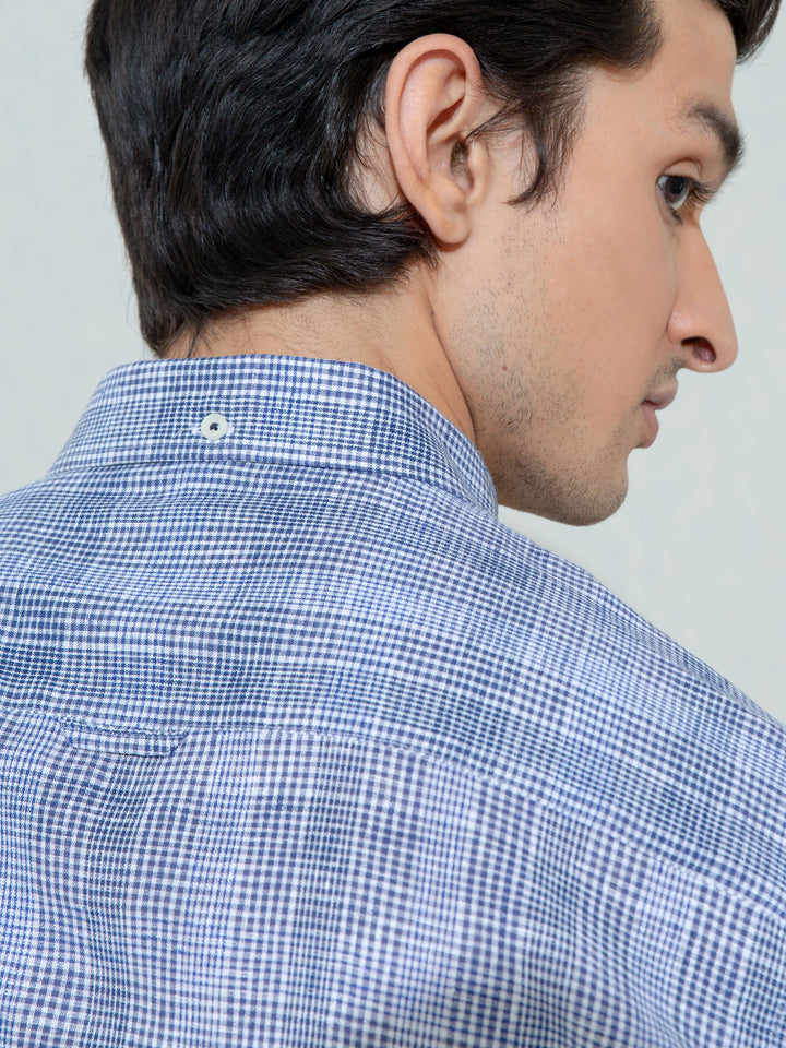 Blue Linen Shepherd Check Shirt Brumano Pakistan