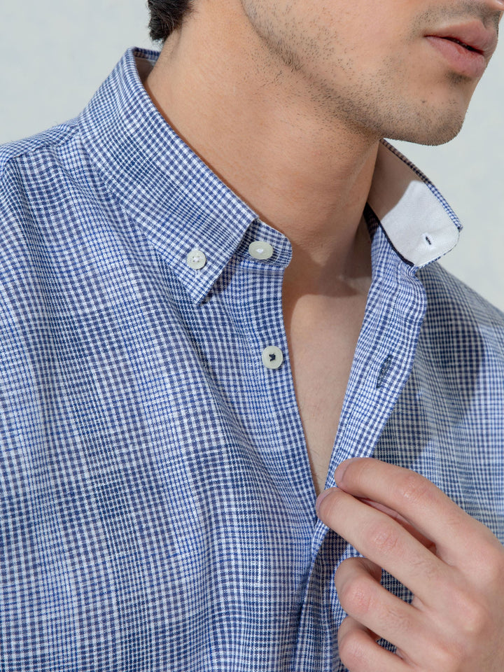 Blue Linen Shepherd Check Shirt Brumano Pakistan