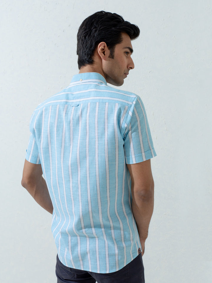 Blue Linen Striped Half Sleeve Shirt Brumano Pakistan