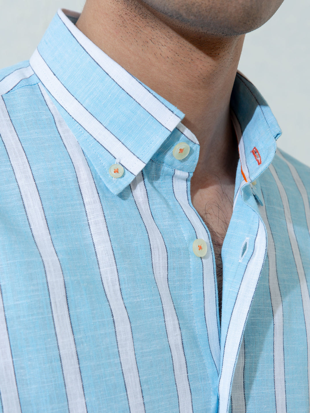 Blue Linen Striped Half Sleeve Shirt Brumano Pakistan