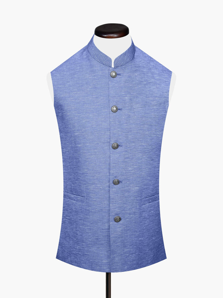 Blue Linen Structured Waistcoat Brumano Pakistan