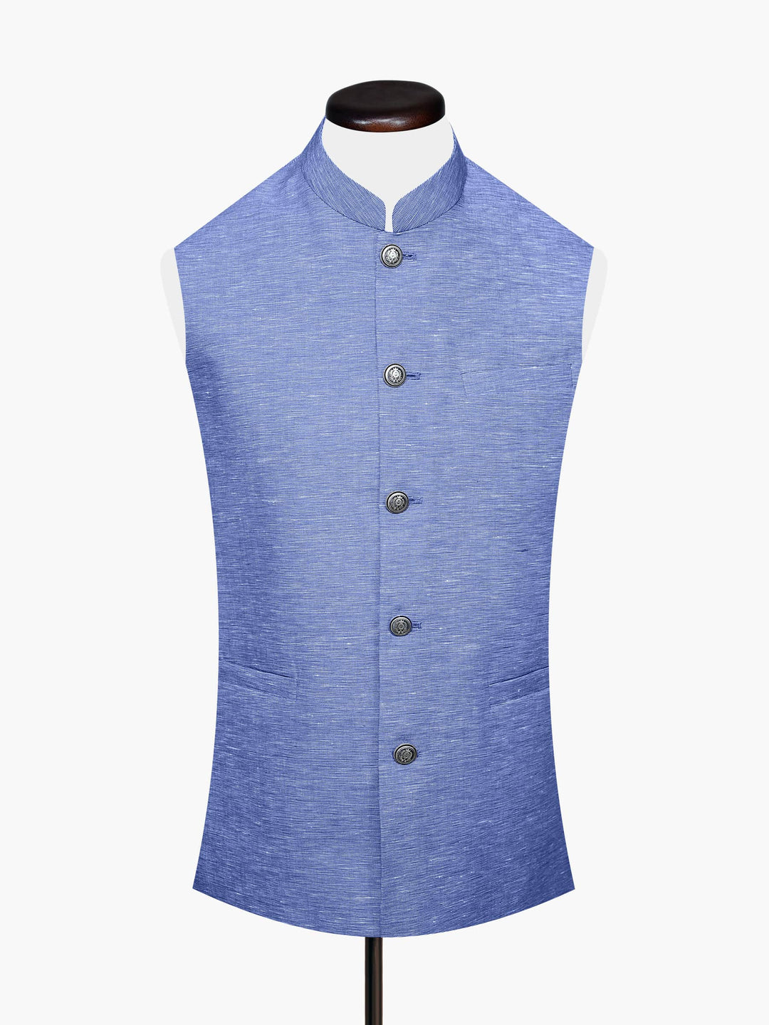 Blue linen structured waistcoat brumano pakistan
