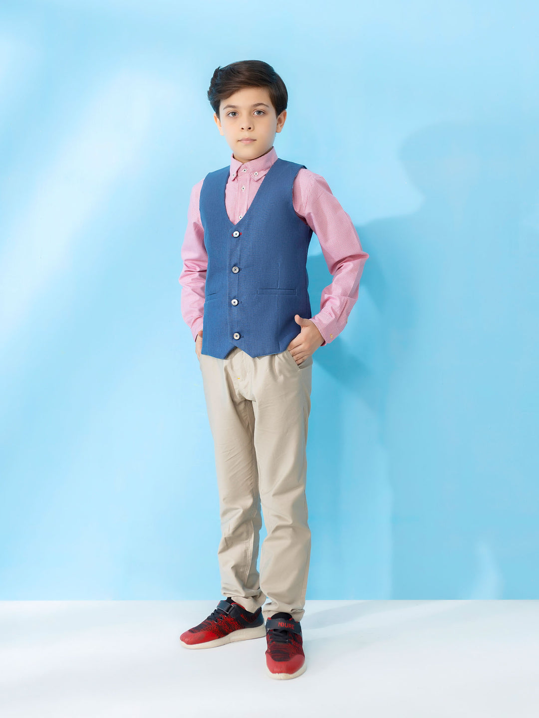 Blue Linen Textured Suit Vest With Bow Brumano Pakistan