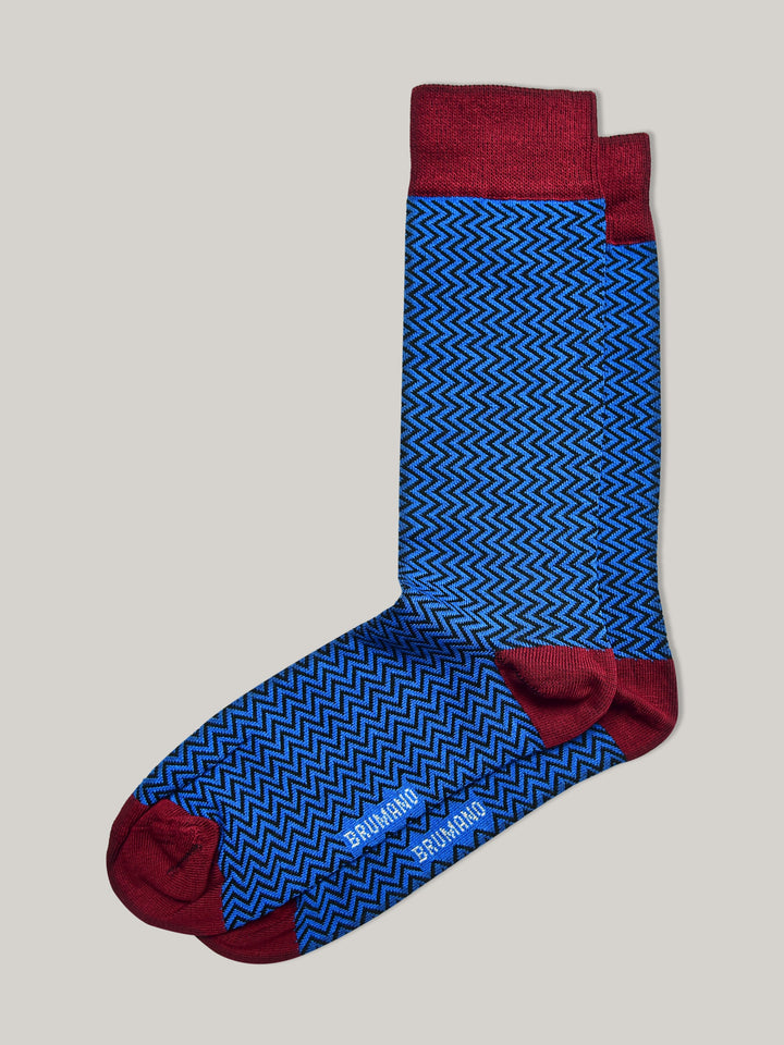 Blue & Maroon Zig-Zag Cotton Socks Brumano Pakistan