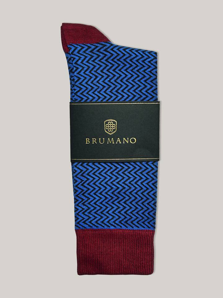 Blue & Maroon Zig-Zag Cotton Socks Brumano Pakistan
