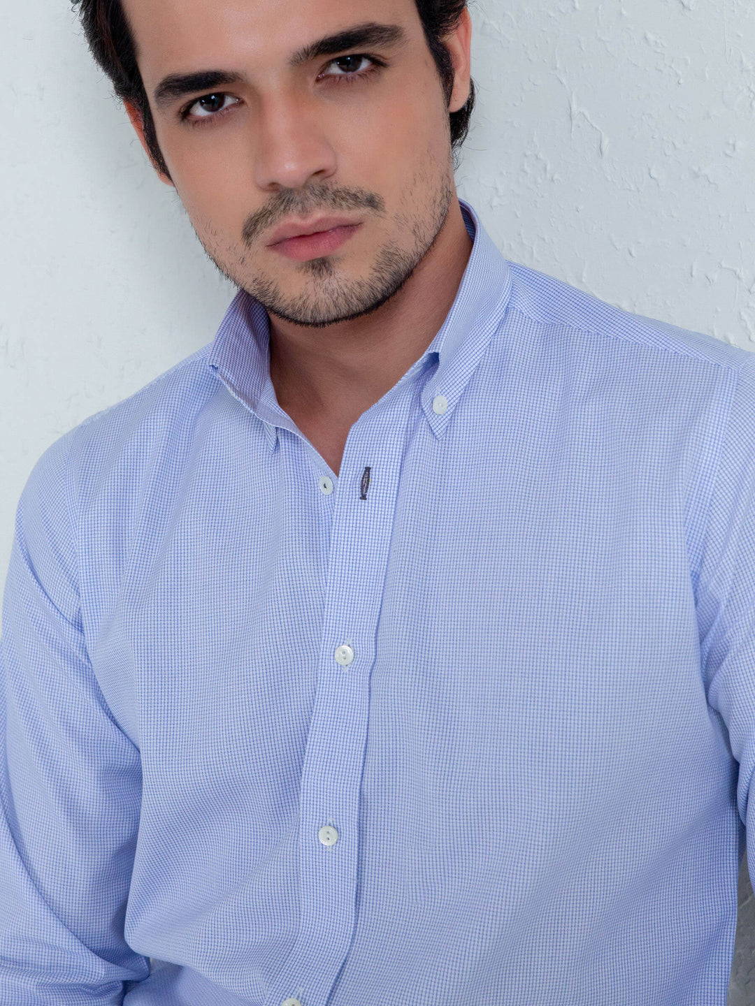 Blue Micro Gingham Button Down Shirt Brumano Pakistan
