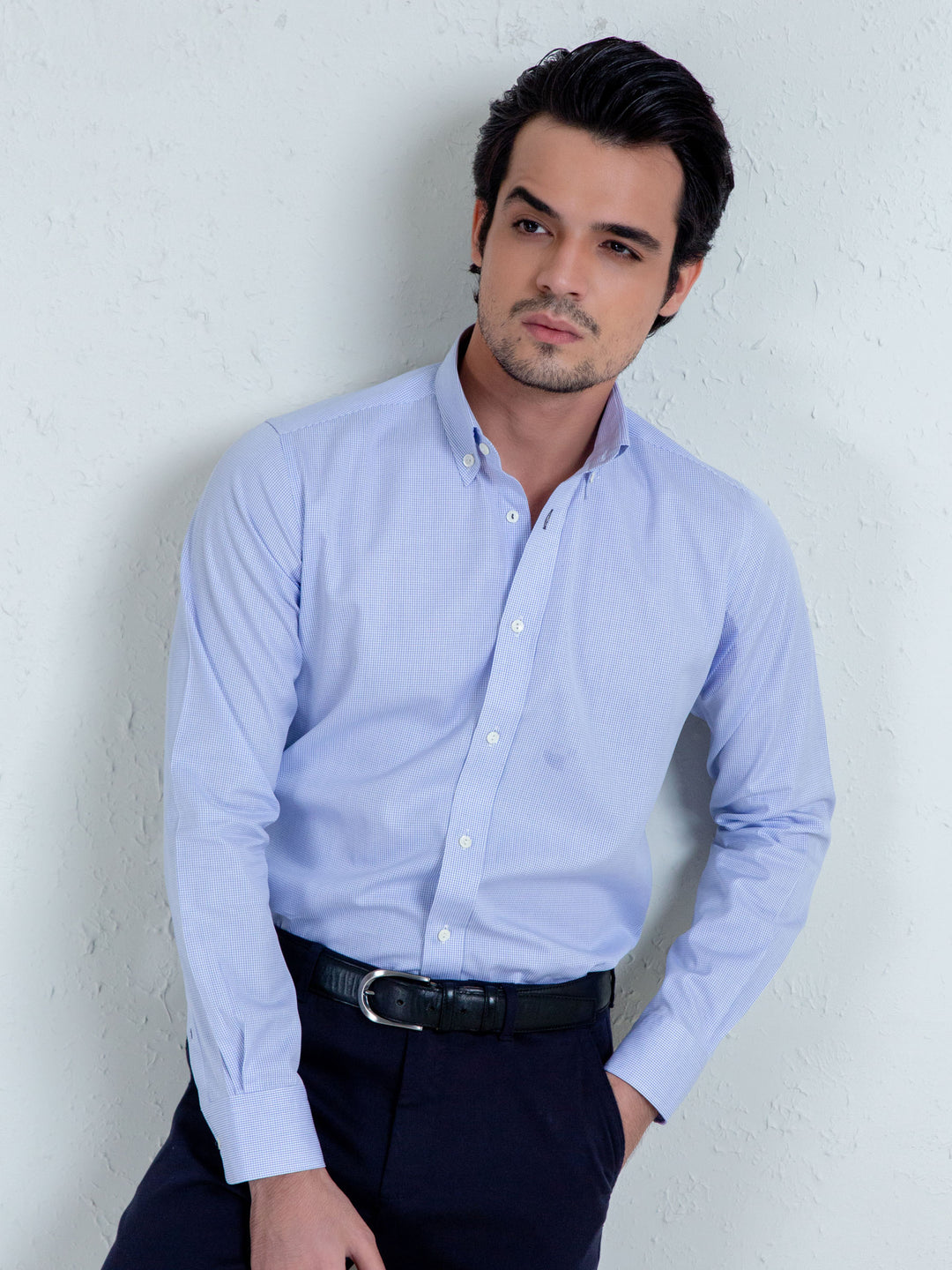 Blue Micro Gingham Button Down Shirt Brumano Pakistan