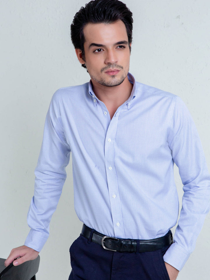 Blue Micro Gingham Button Down Shirt Brumano Pakistan