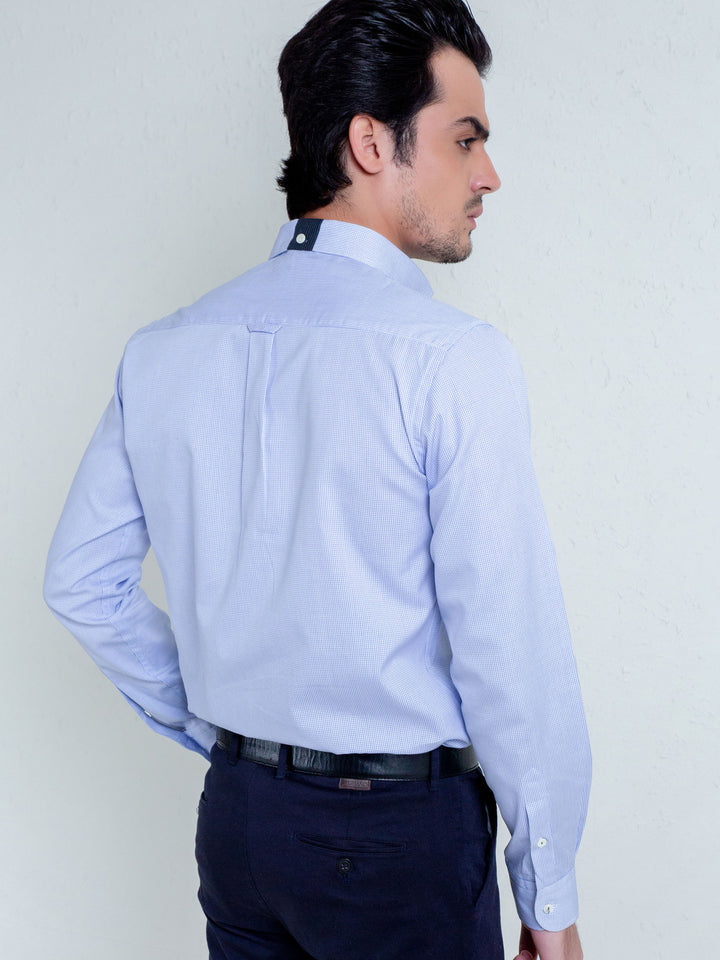 Blue Micro Gingham Button Down Shirt Brumano Pakistan