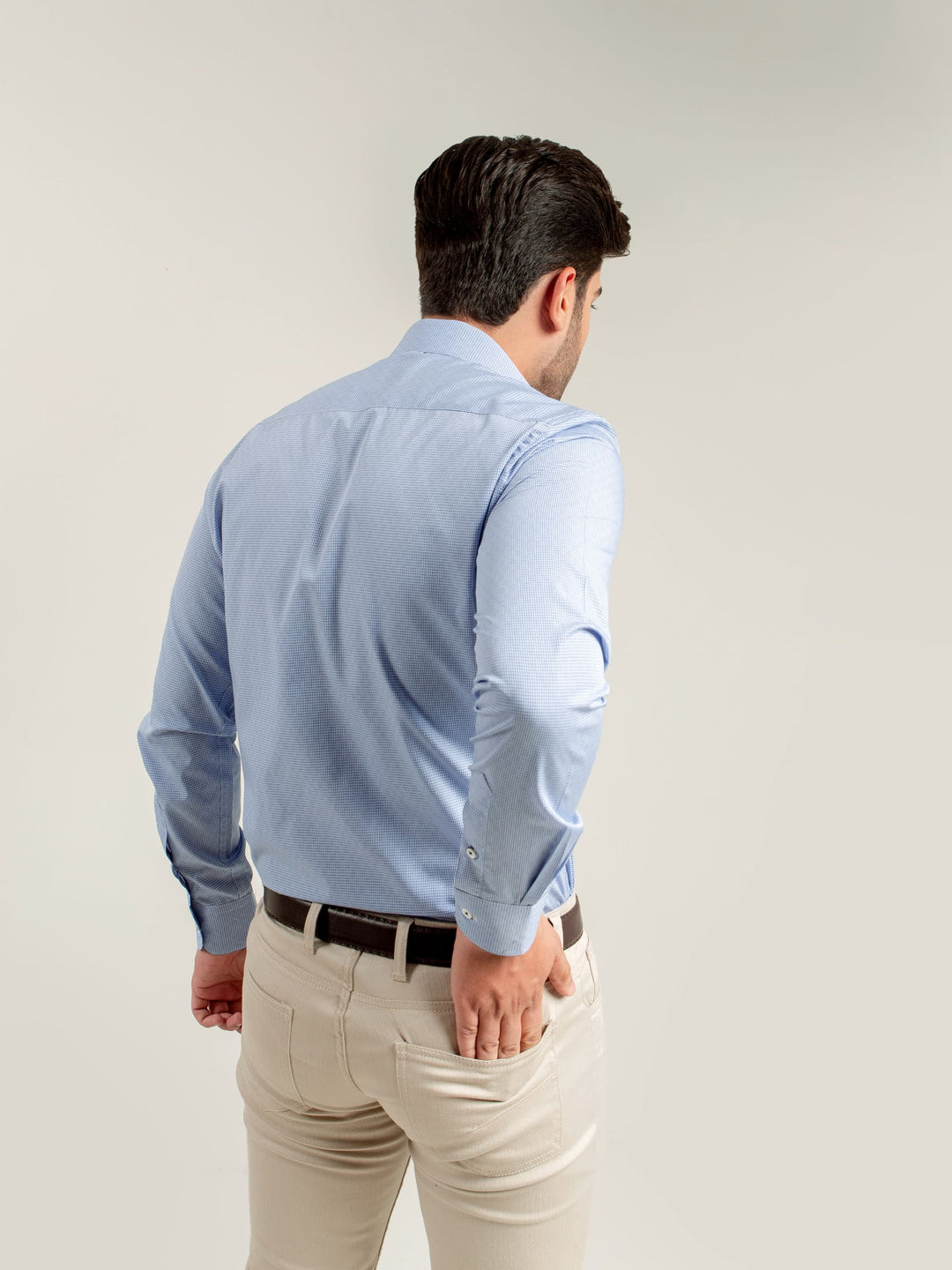 Blue Micro Gingham Formal Shirt Brumano Pakistan