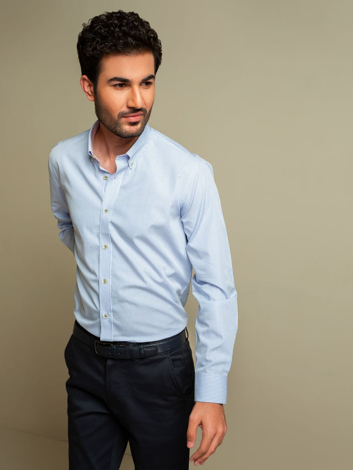 Blue Micro Gingham Shirt With Detailing Brumano Pakistan