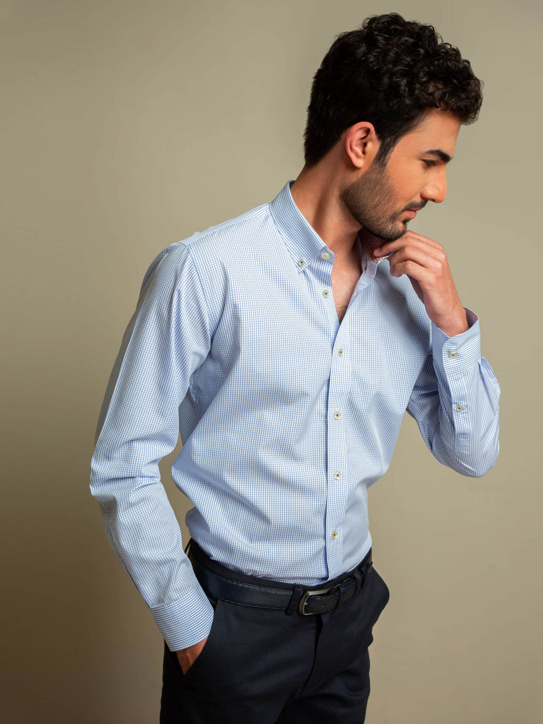 Blue Micro Gingham Shirt With Detailing Brumano Pakistan