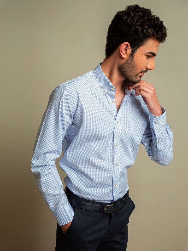 Blue Micro Gingham Shirt With Detailing Brumano Pakistan