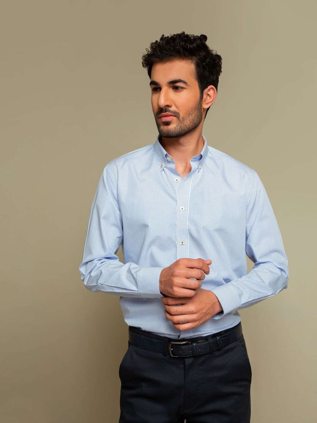 Blue Micro Gingham Shirt With Detailing Brumano Pakistan
