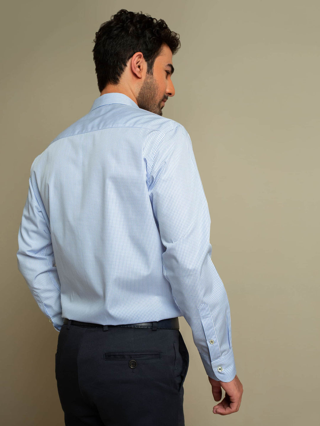 Blue Micro Gingham Shirt With Detailing Brumano Pakistan