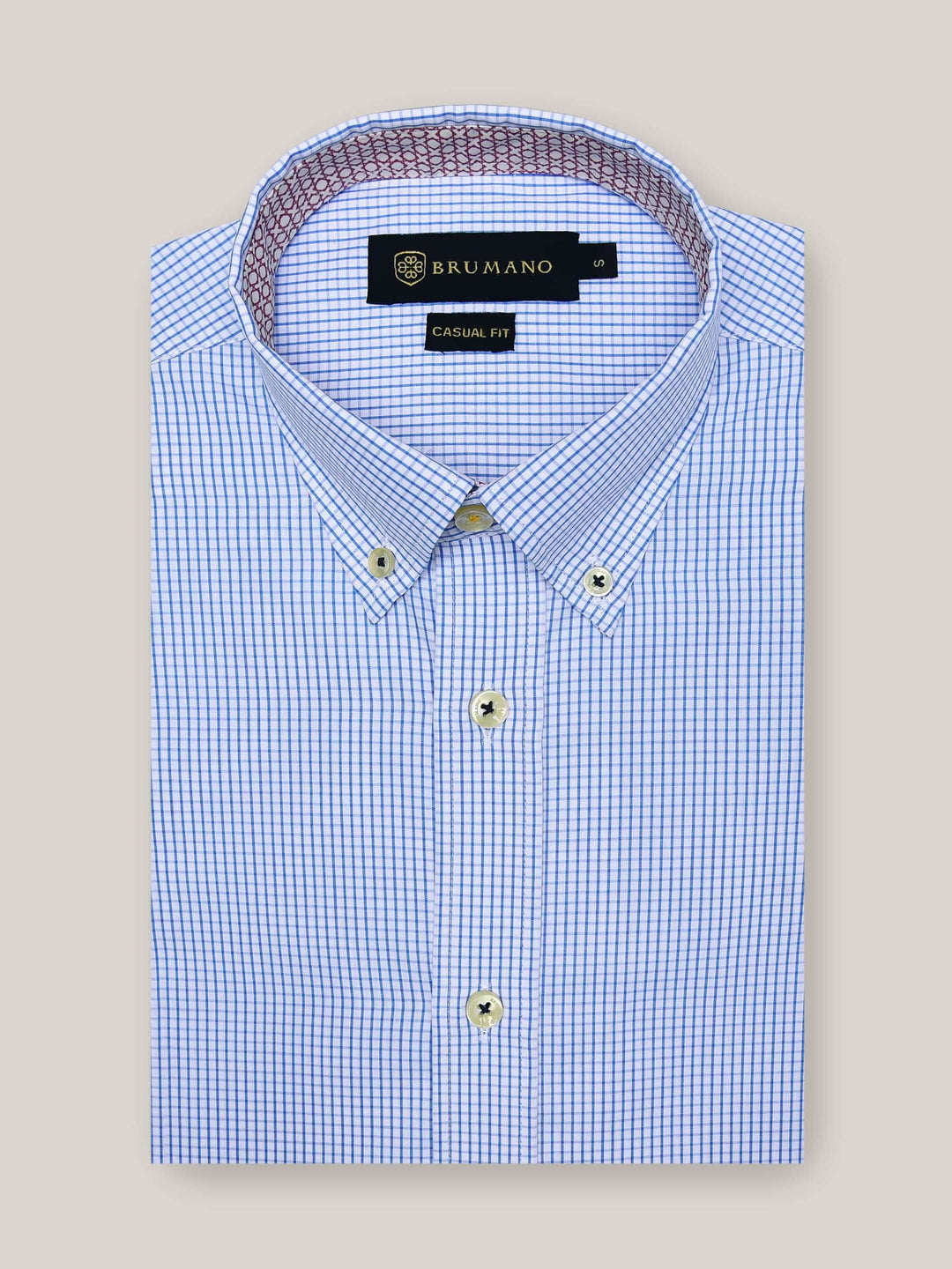 Blue Micro Gingham Shirt With Detailing Brumano Pakistan